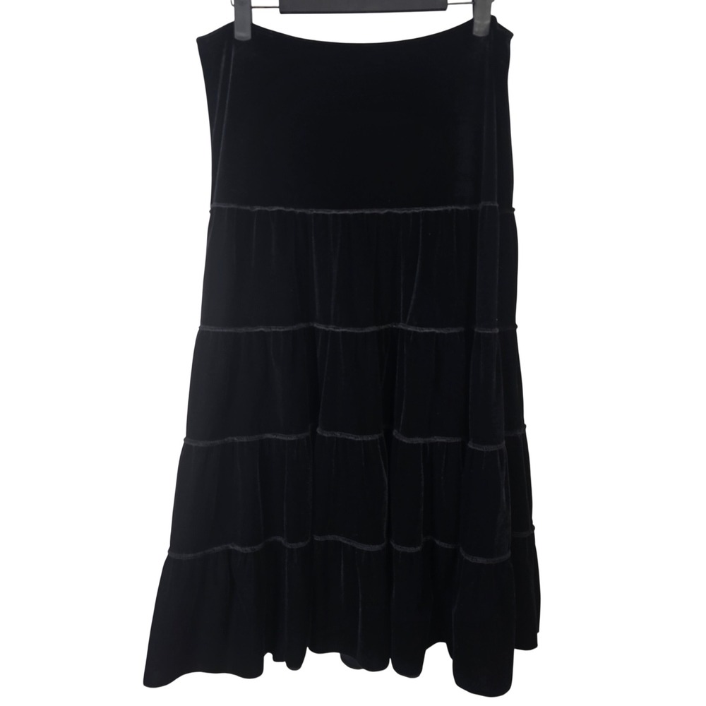 PANIZ Black Crushed Velvet Tiered Maxi Skirt Women's‎ Size 6 Made in USA